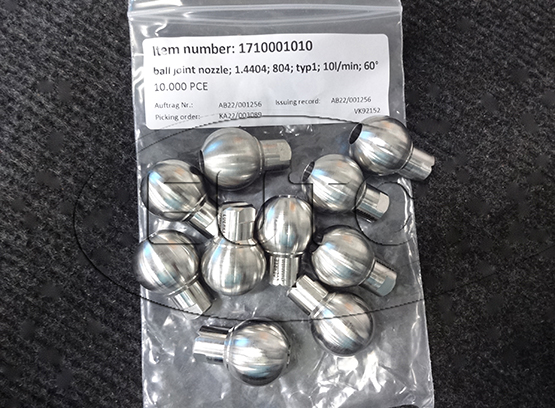 Ball joint nozzle for hygienic ball swivel joint with self-cleaning; 1.4404; 804; type1; 10l/min at 2bar; 60°